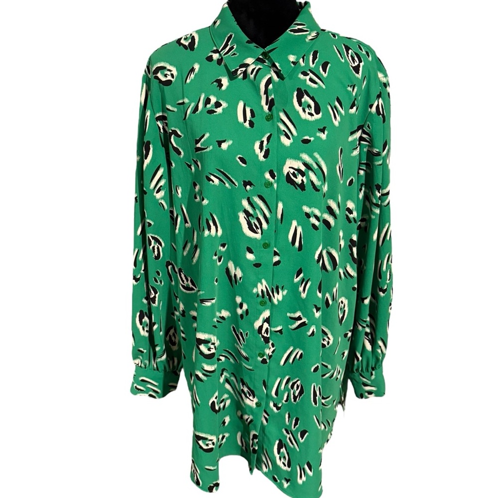 Investments Vibrant Green and Black Blouse